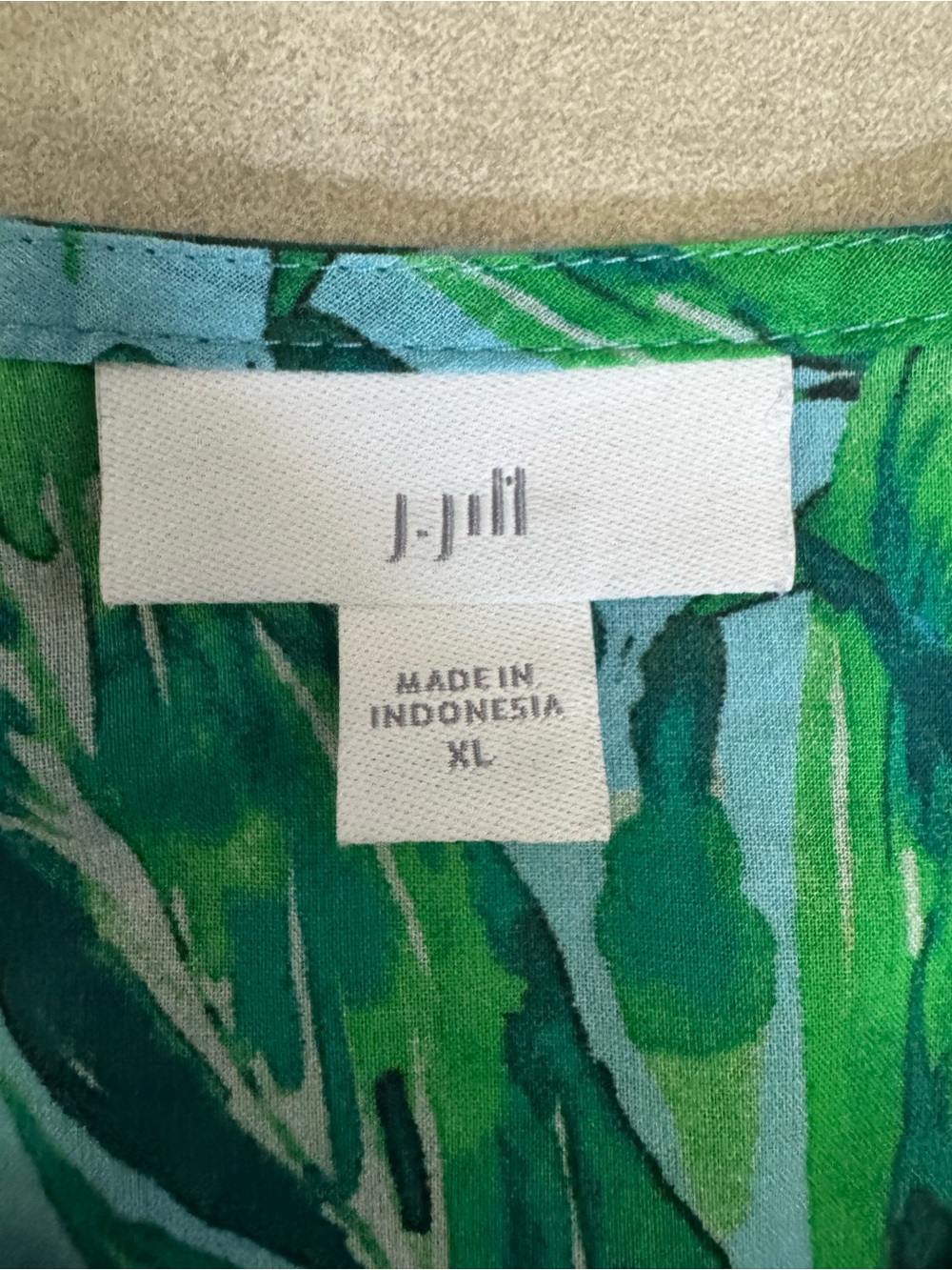 J.Jill XL Tropical Leaf Print Cotton Tunic Top Aqua Green Resort Coastal - Picture 6 of 8
